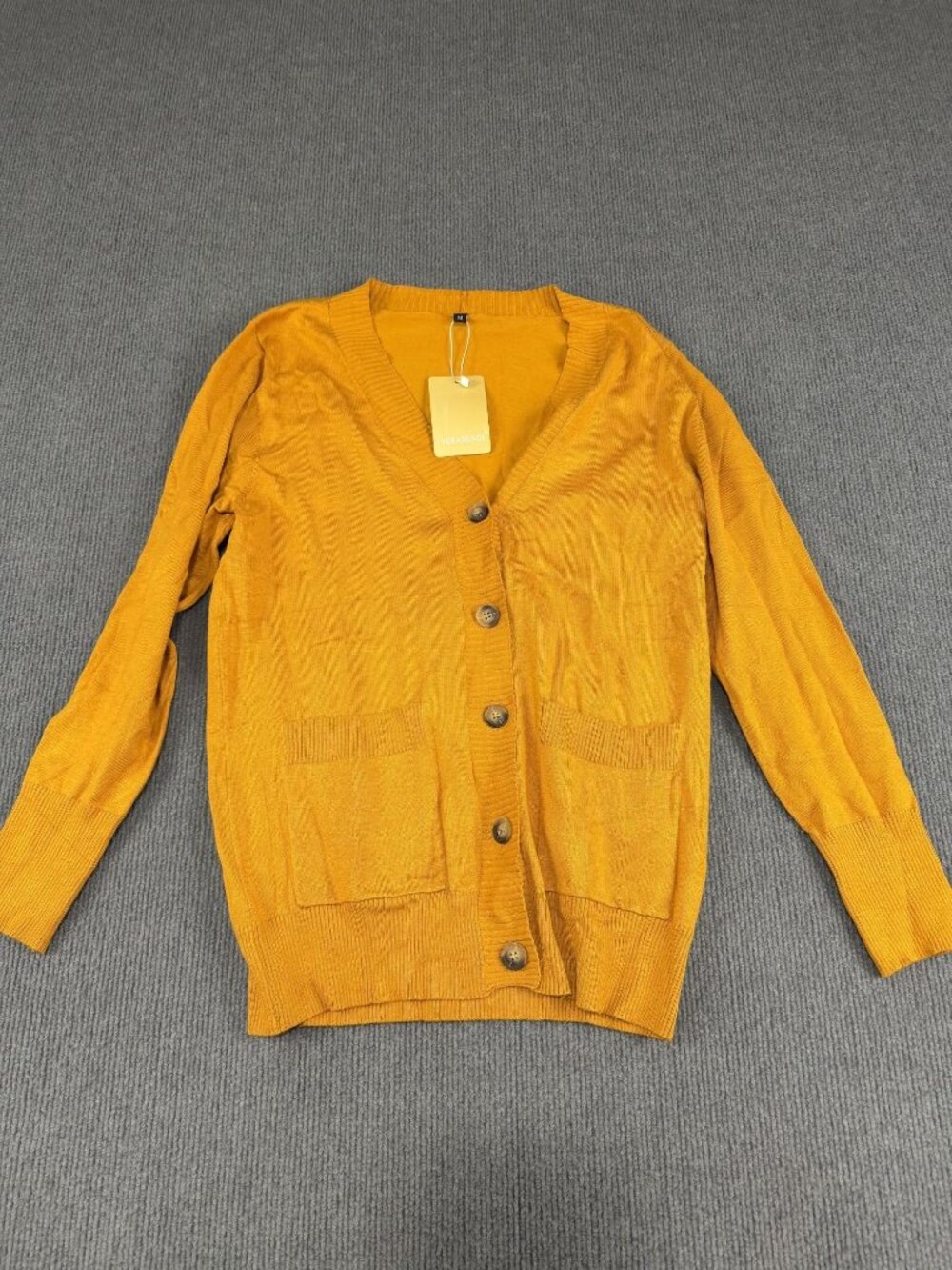 Verabendi Womens Mustard Yellow Button-Front Pocket Cardigan Sweater M NWT